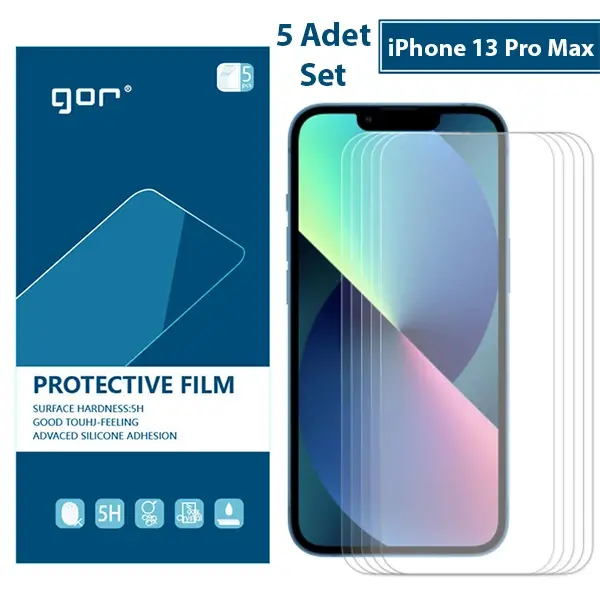 GOR iPhone 13 Pro Max Darbe Emici Ekran Koruyucu Jelatin 5 Adet Set-(5775)