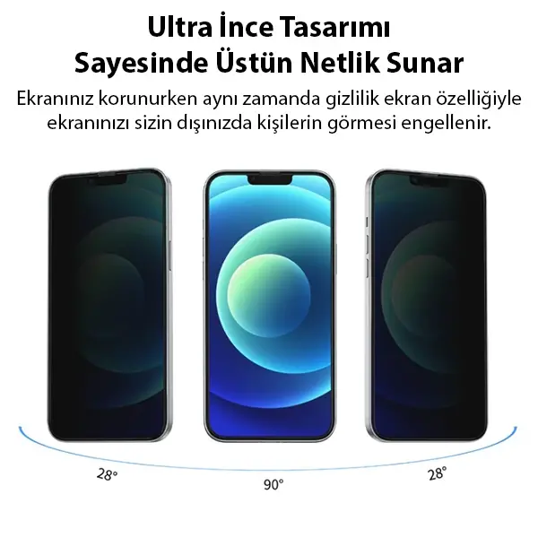 ALLY İPhone 13 Mini 3D Full Privacy Gizlilik Cam Ekran Koruyucu Anti-Spy-(5775)