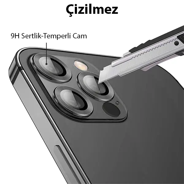 ALLY İPhone 13 Pro -13 Pro Max 3D Metal Çerçeveli Kamera Lens Koruyucu-(5775)