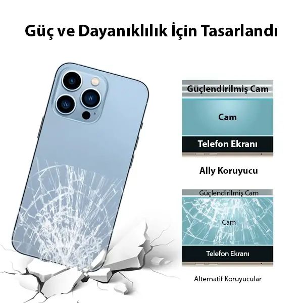 Ally iPhone 13 Pro Max 6.7 Tempered Şeffaf Arka Cam Koruyucu-(5775)