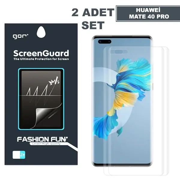 Gor Huawei Mate 40 Pro 3D Kavisli Full Kaplama Darbe Emici Ekran Koruyucu 2 Adet Set Mate 40 Pro+-(5775)