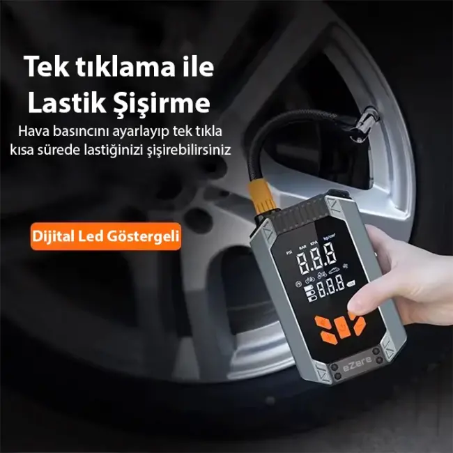 EZERE ST-9632D Taşınabilir Araç Lastik Şişirme Ve Starter Akü Takviye Seti-(5775)