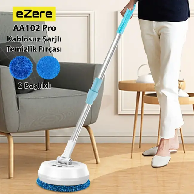 EZERE AA102 Pro Teleskopik Kablosuz Döner Temizlik Fırçası – Cam Tavan Zemin Uyumlu-(5775)