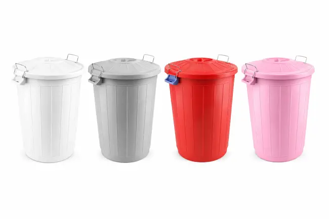 Çöp Kovası 70 Lt Plastik Çöp Kovası Kapaklı Büyük Boy Çöp Bidonu Dayanıklı Çöp Kovası - Beyaz