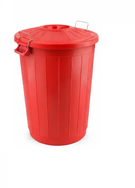 Çöp Kovası 70 Lt Plastik Çöp Kovası Kapaklı Büyük Boy Çöp Bidonu Dayanıklı Çöp Kovası - Kırmızı