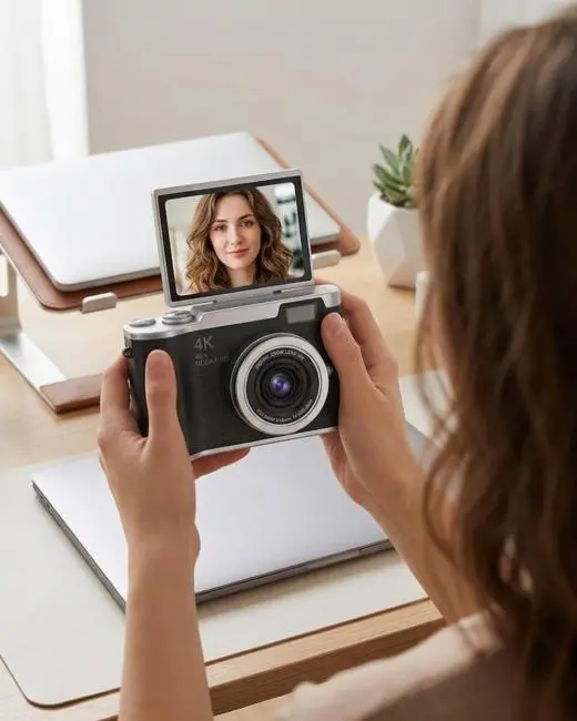 Kompakt 4K Dijital Kamera 48 MP Sensör 8X Zoom Flip Ekran Vlog ve Selfie Uyumlu