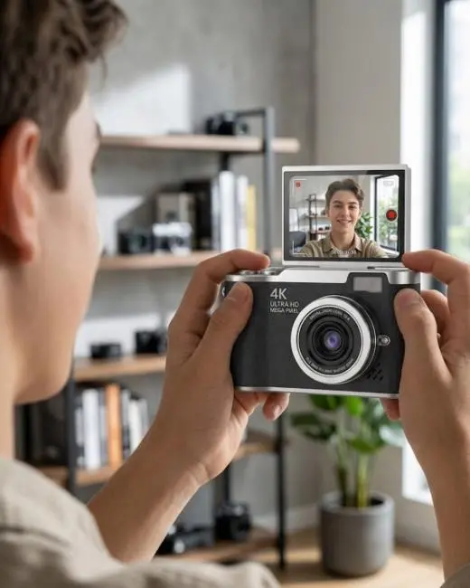 4K Dijital Kamera 48 MP 8X Zoom ve 180 Derece Flip Ekran Vlog Çekim Özellikli