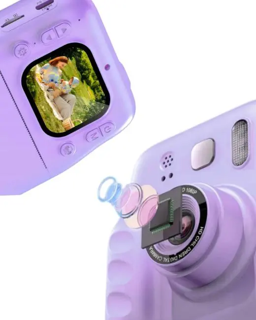 Eğitici Çocuk Kamerası Anında Fotoğraf Baskı 4 Rulo Kağıt ve 5 Kalem Hediyeli