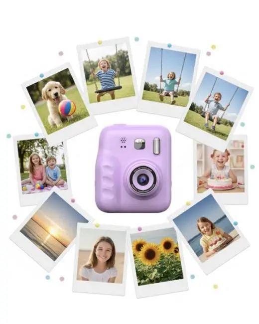 HD Ekranlı Çocuk Fotoğraf Makinesi Video Kayıt ve Baskı Kağıdı Kalem Hediyeli