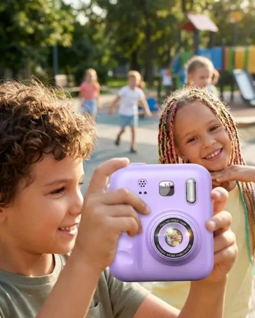 Çocuklar İçin Anında Baskılı Kamera HD Ekran 4 Rulo Kağıt 5 Kalem Set Hediyeli
