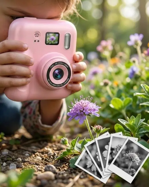 Eğitici Çocuk Kamerası Anında Baskı 4 Rulo Kağıt ve 5 Kalem Set Hediyeli