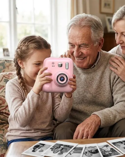 HD Ekranlı Çocuk Fotoğraf Makinesi Video Kayıt ve Baskı Kağıdı Kalem Hediyeli
