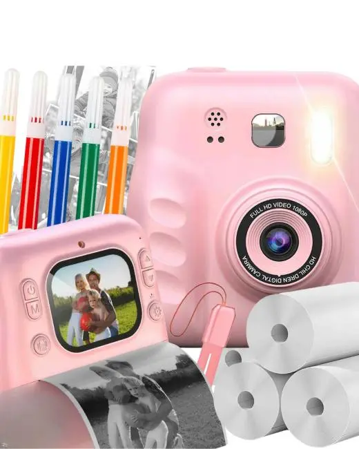 HD Ekranlı Çocuk Fotoğraf Makinesi Video Kayıt ve Baskı Kağıdı Kalem Hediyeli