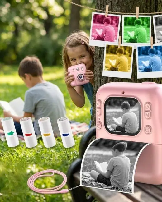 Mini Çocuk Kamerası Fotoğraf Video Çekim 4 Rulo Baskı Kağıdı ve 5 Kalem Hediyeli