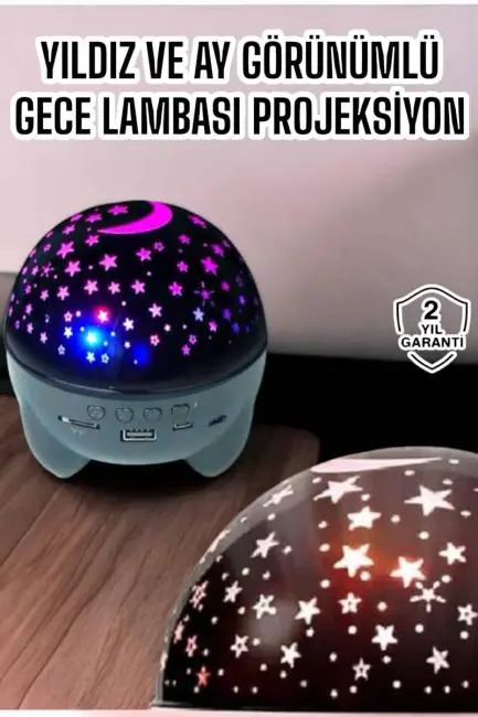 Gece Lambası Projeksiyon Görünümlü Şarjlı Yıldızlı Yuvarlak