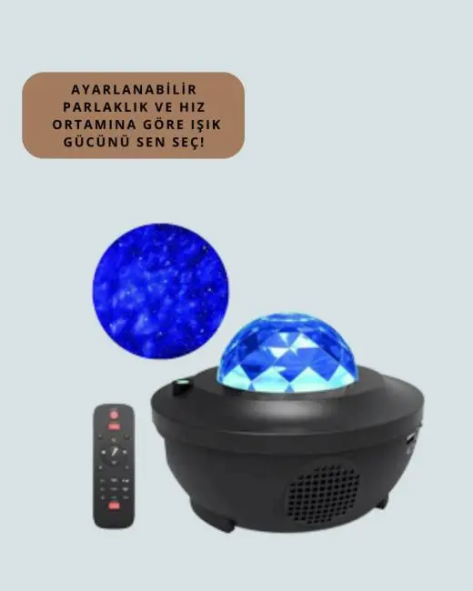 Sesle Etkileşimli Yıldız Projektörlü Gece Lambası – Bluetooth Hoparlörlü USB Girişli Dönen Okyanus
