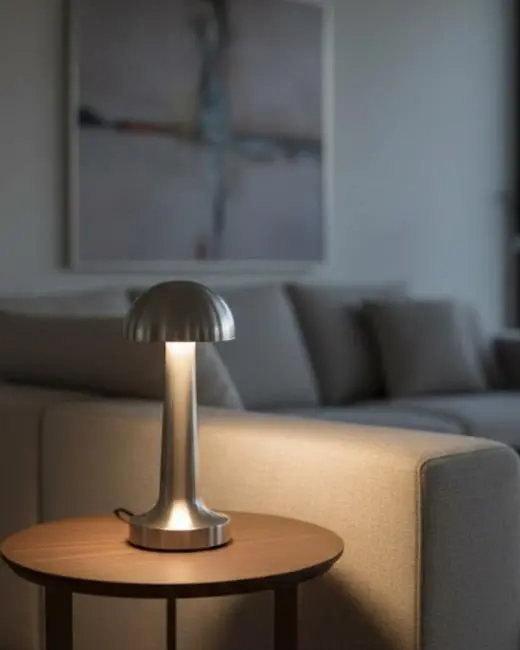 Dokunmatik Mantar Masa Lambası 3 Modlu Işık Şarjlı Kablosuz LED Krom Gövde