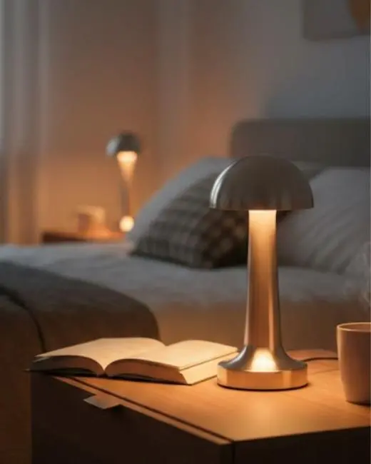 Mantar Masa Lambası Dokunmatik 3 Renk Işık Şarjlı Kablosuz Modern Krom Tasarım