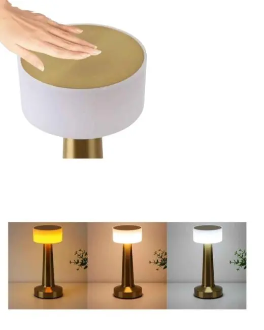 Modern Altın Gövdeli LED Masa Lambası 3 Işık Modlu