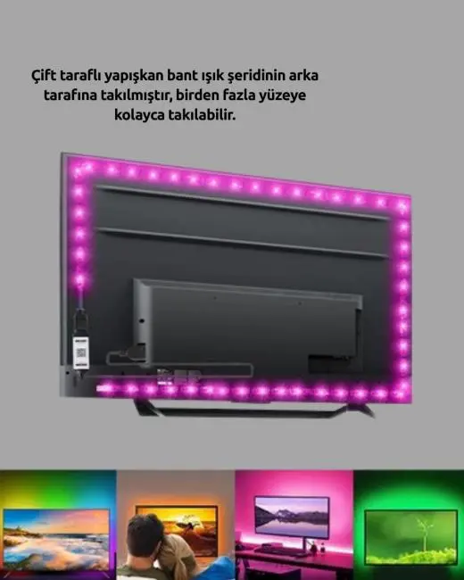 TV Arkası LED Şerit Işık Otomatik Açma Kapama Özellikli 2mt