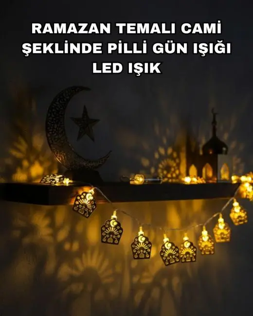 Pilli Ramazan ve Bayram LED Işık Zinciri Cami Temalı Dekoratif