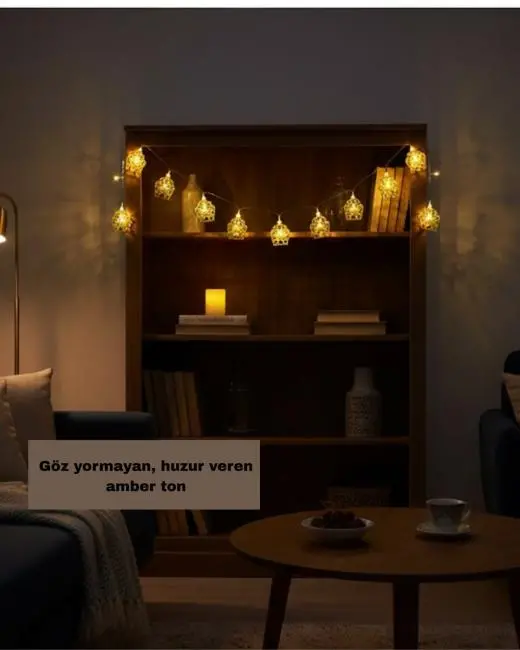 Ev Dekoru İçin Ramazan LED Işık Pilli Sıcak Sarı Cami Figürlü