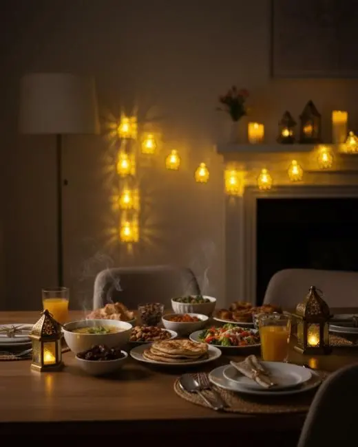 Ev Dekoru İçin Ramazan LED Işık Pilli Sıcak Sarı Cami Figürlü