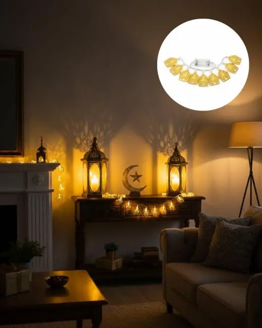 Dekoratif Ramazan LED Işık Pilli Cami Tasarımlı Zincir Aydınlatma
