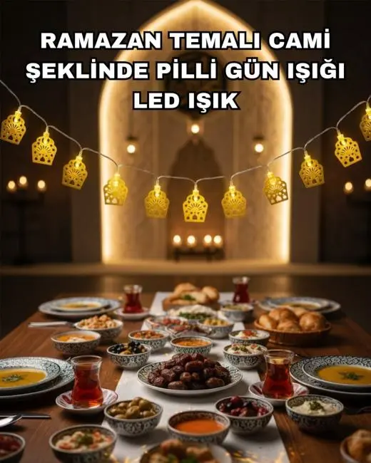 Dekoratif Ramazan LED Işık Pilli Cami Tasarımlı Zincir Aydınlatma