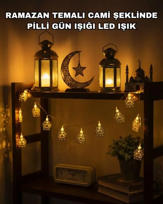 Ramazan ve Bayram Dekoratif LED Işık Cami Figürlü Sıcak Sarı Aydınlatma