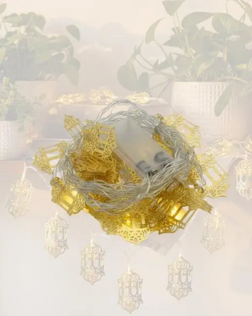Pilli Altın Fenerli Ramazan Işıkları Dekoratif LED Zincir