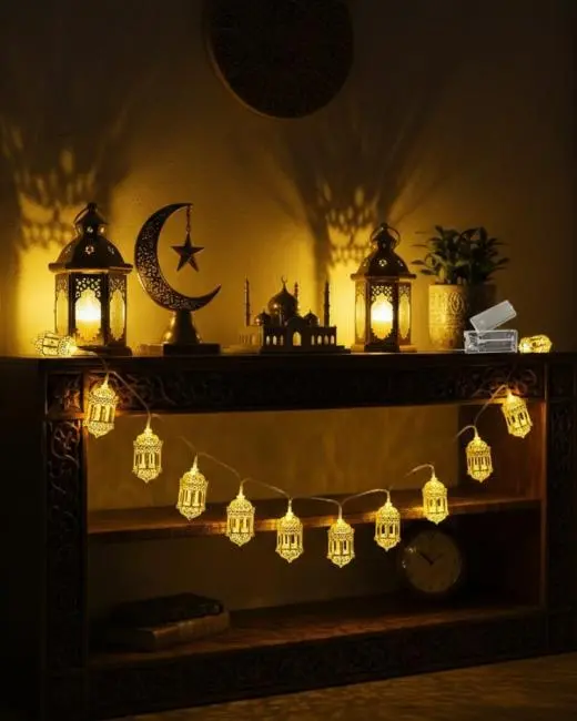 Ramazan Işıkları Pilli Altın Fener Tasarımlı Dekoratif LED Aydınlatma