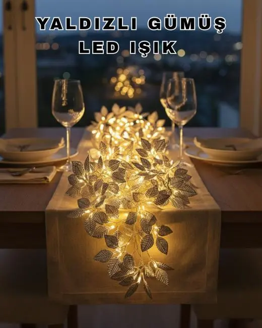 Yaprak Şekilli Gümüş LED Işık Pilli Dekoratif Aydınlatma