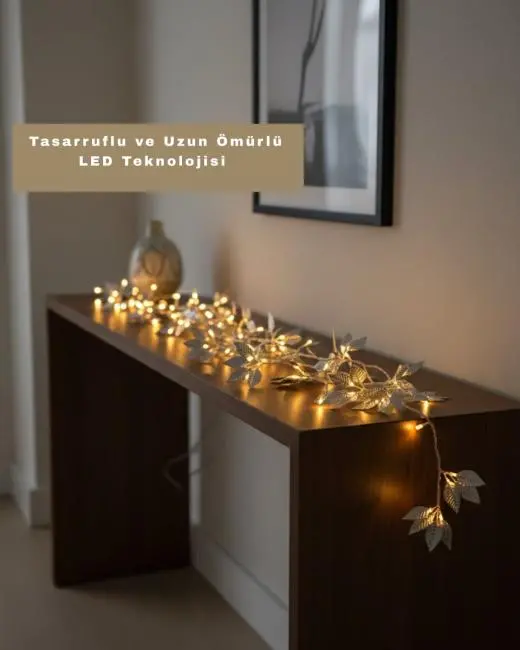 Pilli Gümüş Yaprak LED Işık Ev İçi ve Yılbaşı Dekor Aydınlatması