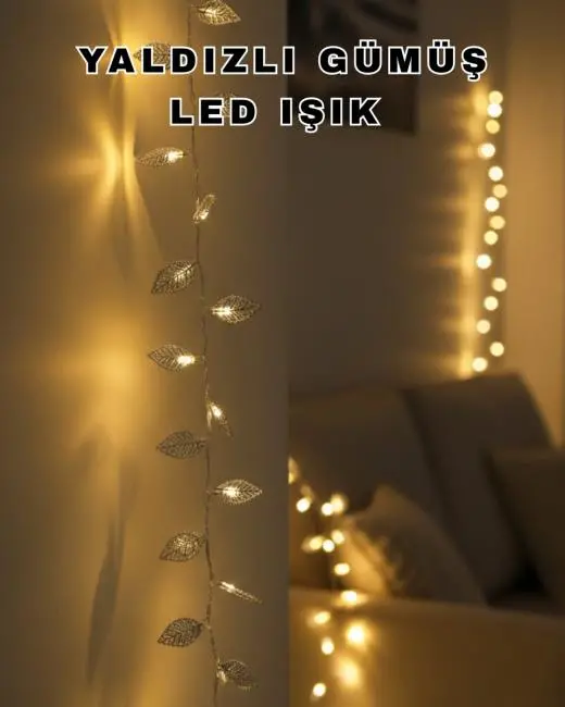 Dekoratif Gümüş Yaprak LED Aydınlatma Pilli Şık Ortam Işığı