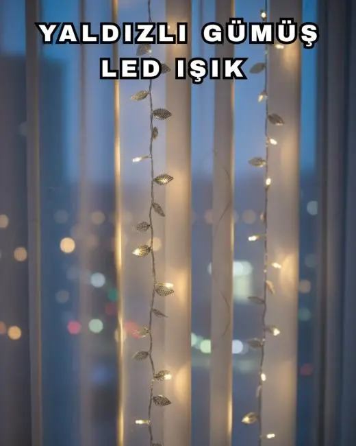 Gümüş Yaprak Tasarımlı LED Işık Pilli Ev ve Vitrin Dekoru