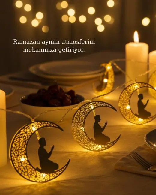 Ramazan Ay Işığı Secde Eden Adam Silüetli LED Peri Işığı