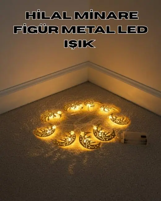 Dekoratif Minareli Hilal LED Işık Metal Gövdeli Ramazan Aydınlatma