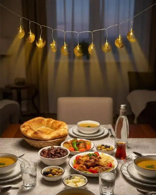 Ramazan Minare Detaylı Hilal LED Işık Günışığı Sarı Metal Süs