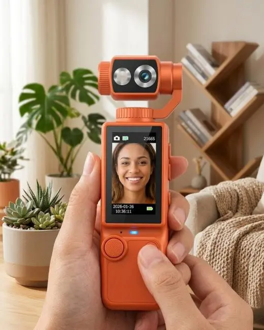 Taşınabilir 4K Gimbal Kamera 180 Derece Döner Lens Stabil Video Çekim Özellikli