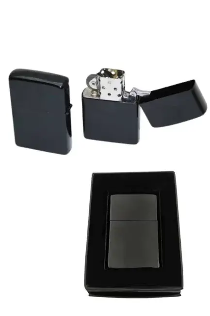 Çakmak Parlak Siyah Benzinli Çakmak Cep Boy Doldurulabilir