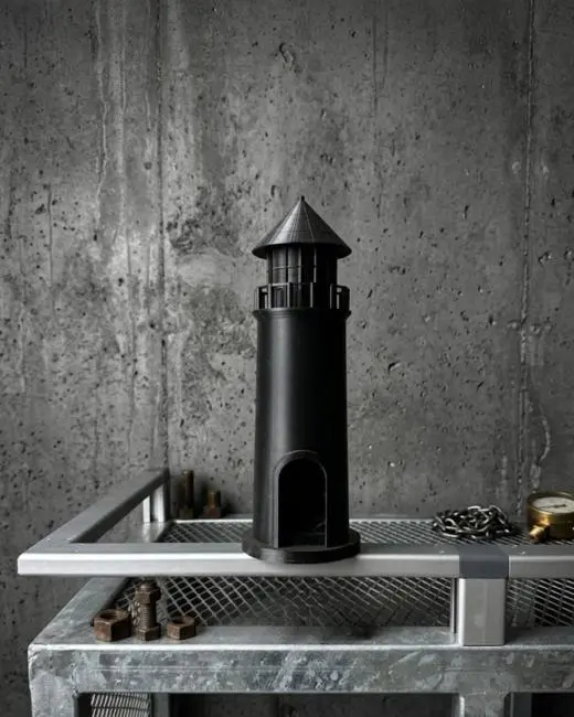 Modern Tasarımlı 3D Siyah Deniz Feneri Ev Dekor Objesi