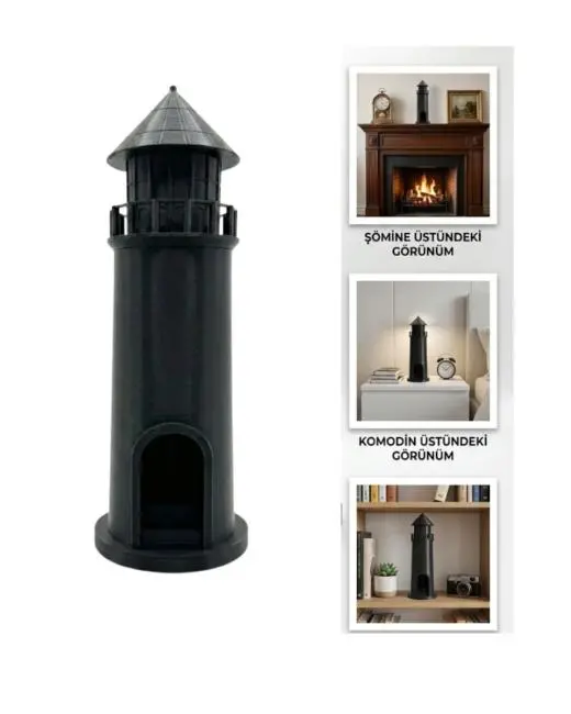 Modern Tasarımlı 3D Siyah Deniz Feneri Ev Dekor Objesi