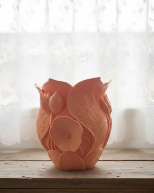 Turuncu Floral Tasarımlı 3D Vazo Şık Ev Dekorasyon Aksesuarı