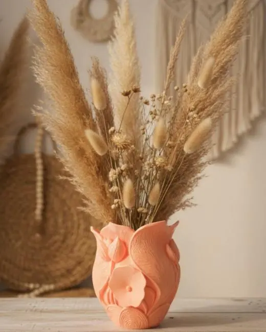 3D Özel Baskı Turuncu Çiçekli Dekoratif Vazo Salon Ofis Dekoru