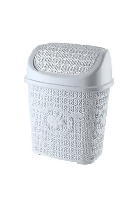 5 Parça Örgü Desenli Plastik Banyo Seti Çamaşır Sepeti Deterjanlık Çöp Kovası Klozet Fırçası - Mor