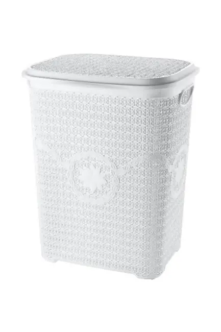 5 Parça Örgü Desenli Plastik Banyo Seti Çamaşır Sepeti Deterjanlık Çöp Kovası Klozet Fırçası - Mor