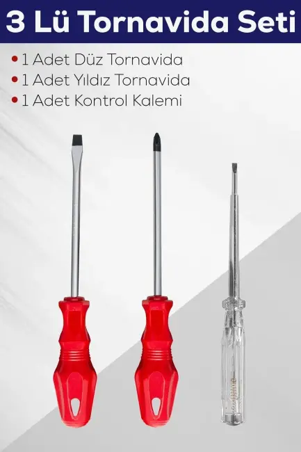 3\'lü Tornavida Seti (düz Tornavida + Yıldız Tornavida + Kontrol Kalemi)