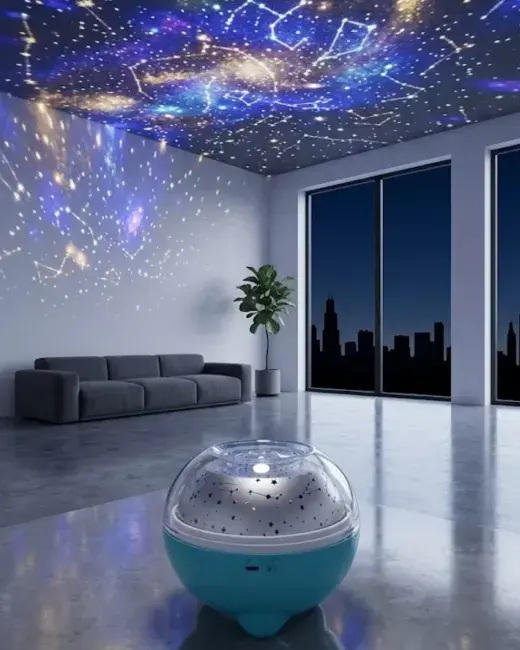 Bluetooth Hoparlörlü Yıldız Projeksiyon Gece Lambası Uzaktan Kumandalı ve Döner Işık Efektli (Kopya)