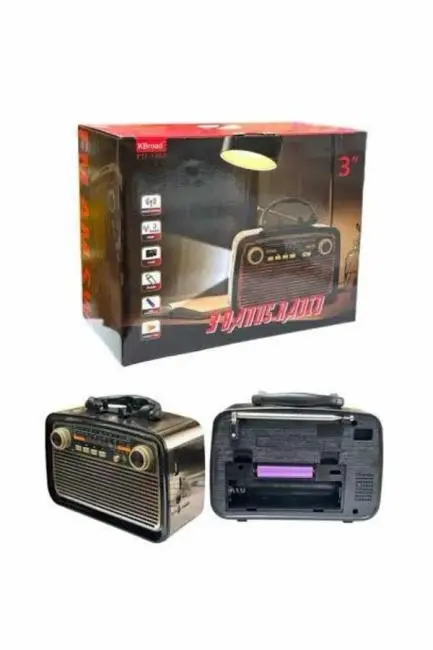 Nostalji Radyo Bluetooth Hoparlör USB-SD Kart Giriş Led Fener Işıklı Bataryalı Pilli